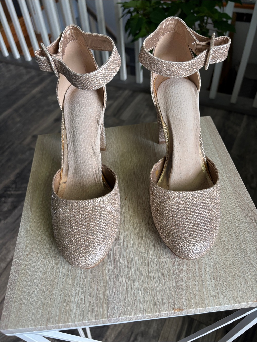 Dream Pairs Glitter Ankle-Strap Heels in Rose Gold